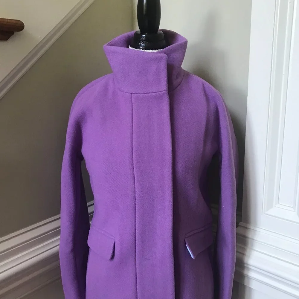 NWT JCREW NEW Cocoon Coat Jacket Womens 0 Purple Italian Stadium Cloth Wool NEW - Picture 5 of 13